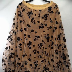 CHICWISH Women's Caramel/Black 3D Posy Double-Layered Mesh Midi - Brand New - XL